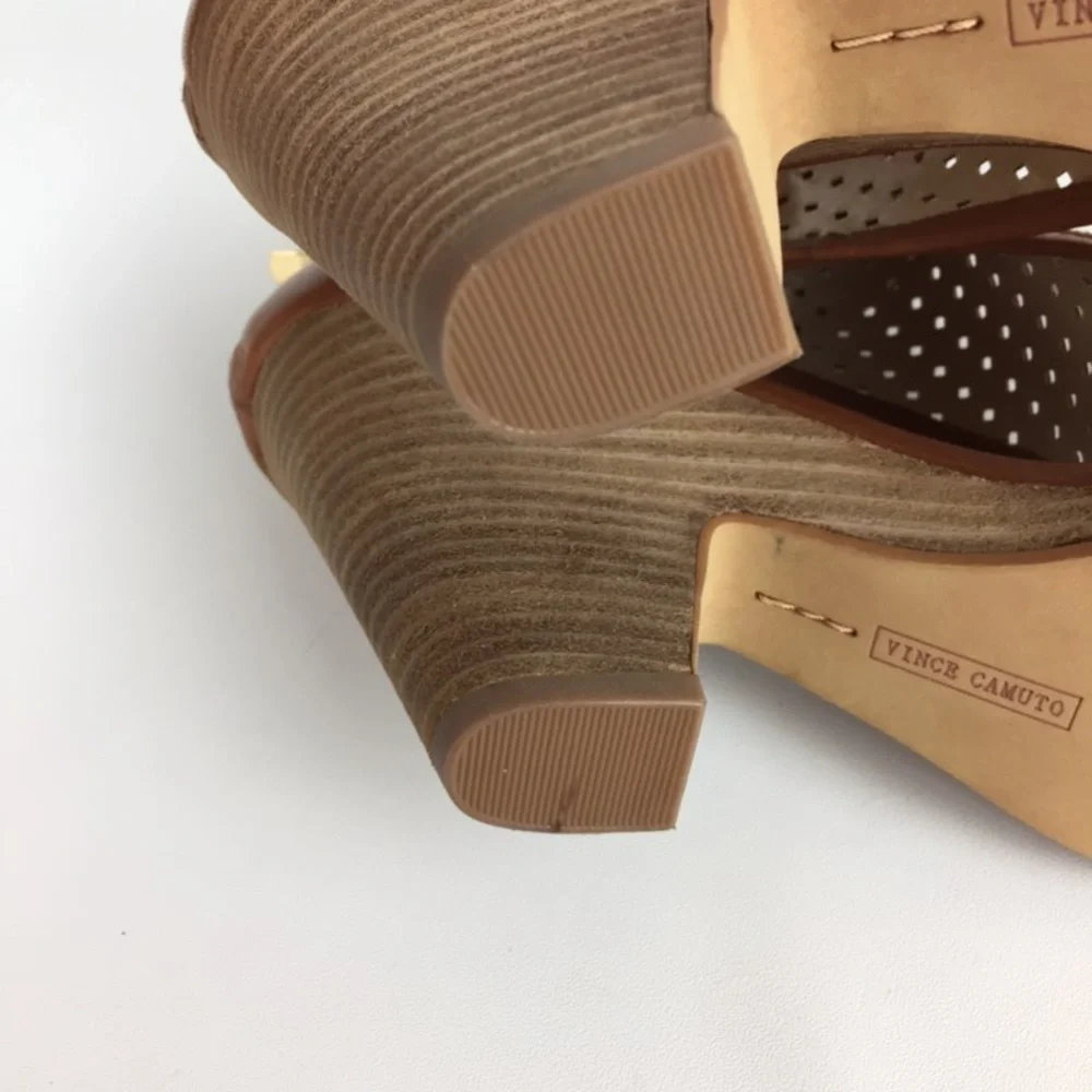 Vince Camuto Womens Brown Woven Leather Peep Toe Sandal Cone Heel size 10
